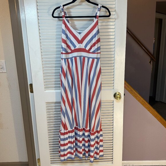 Torrid Super Soft Tiered Red, White & Blue Striped Maxi Dress Size 1 - Picture 1 of 5